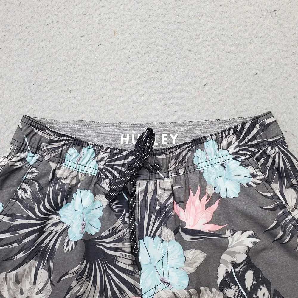 Hurley Board Shorts Mens Medium Multi Floral Print Side Slit Surf Drawstring